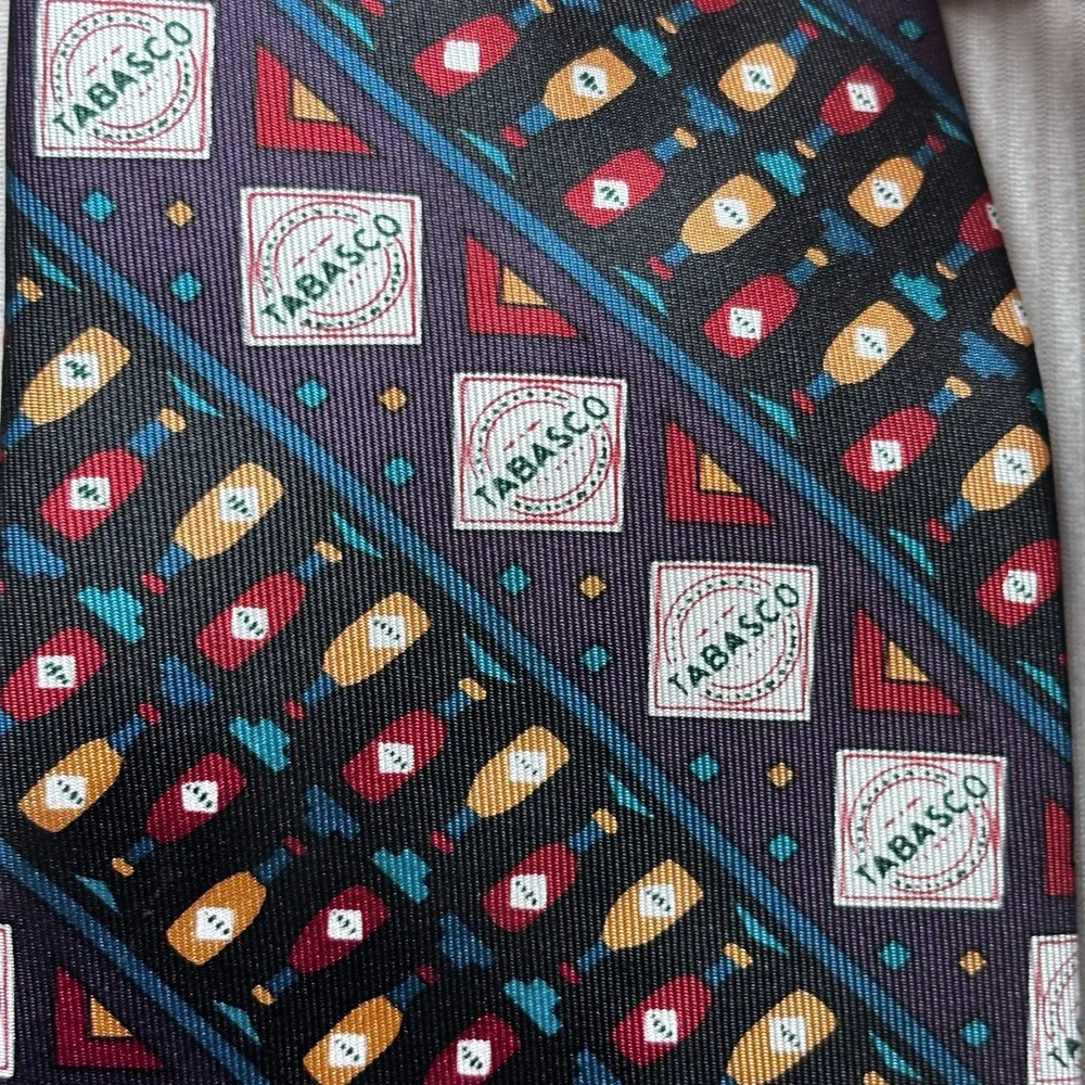 Vintage Tabasco Men 100% Silk Necktie Hot Sauce Egret Louisiana Style Multicolor